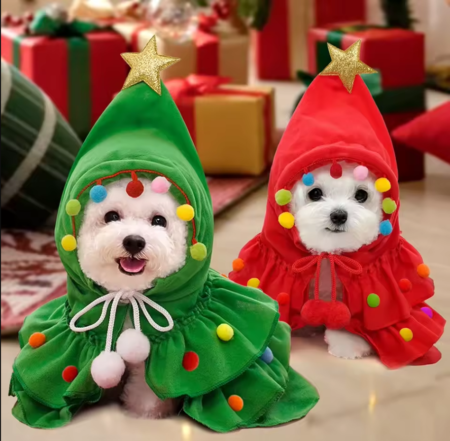 Capa navideña con capucha para perro